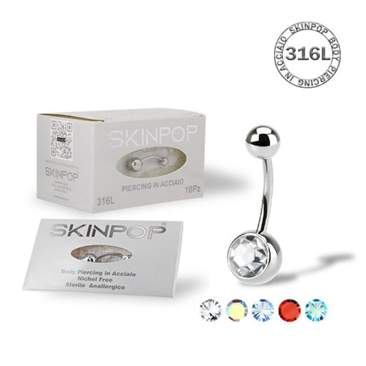 Piercing Ombelico SKINPOP in acciaio 316L con doppio Cristalli Sterile